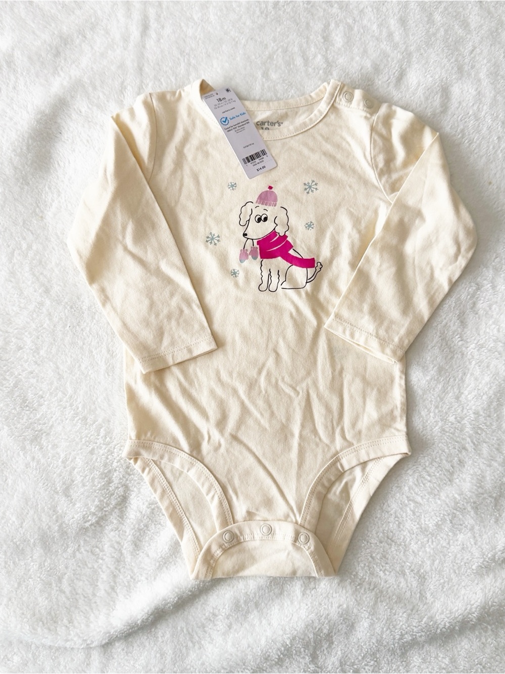 Carter's Baby Girl Cream Long Sleeve Bodysuit Pink Puppy Graphic 18 months NWT
